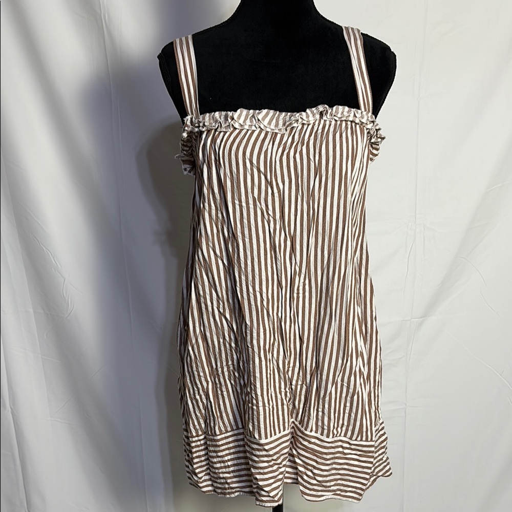 Cooperative Brown and White Striped Mini Dress